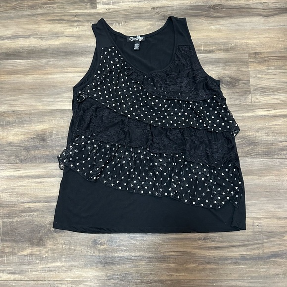 Zena Black Tank Top with Polka Dot Ruffles - Picture 3 of 6